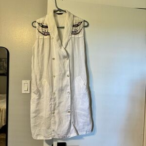 Ricamo a Mano Italy White Sleeveless Double-Breasted Dress with Embroidery small